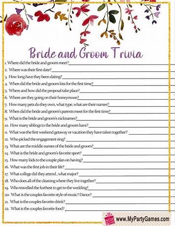 Bride and groom trivia questions for bridal shower